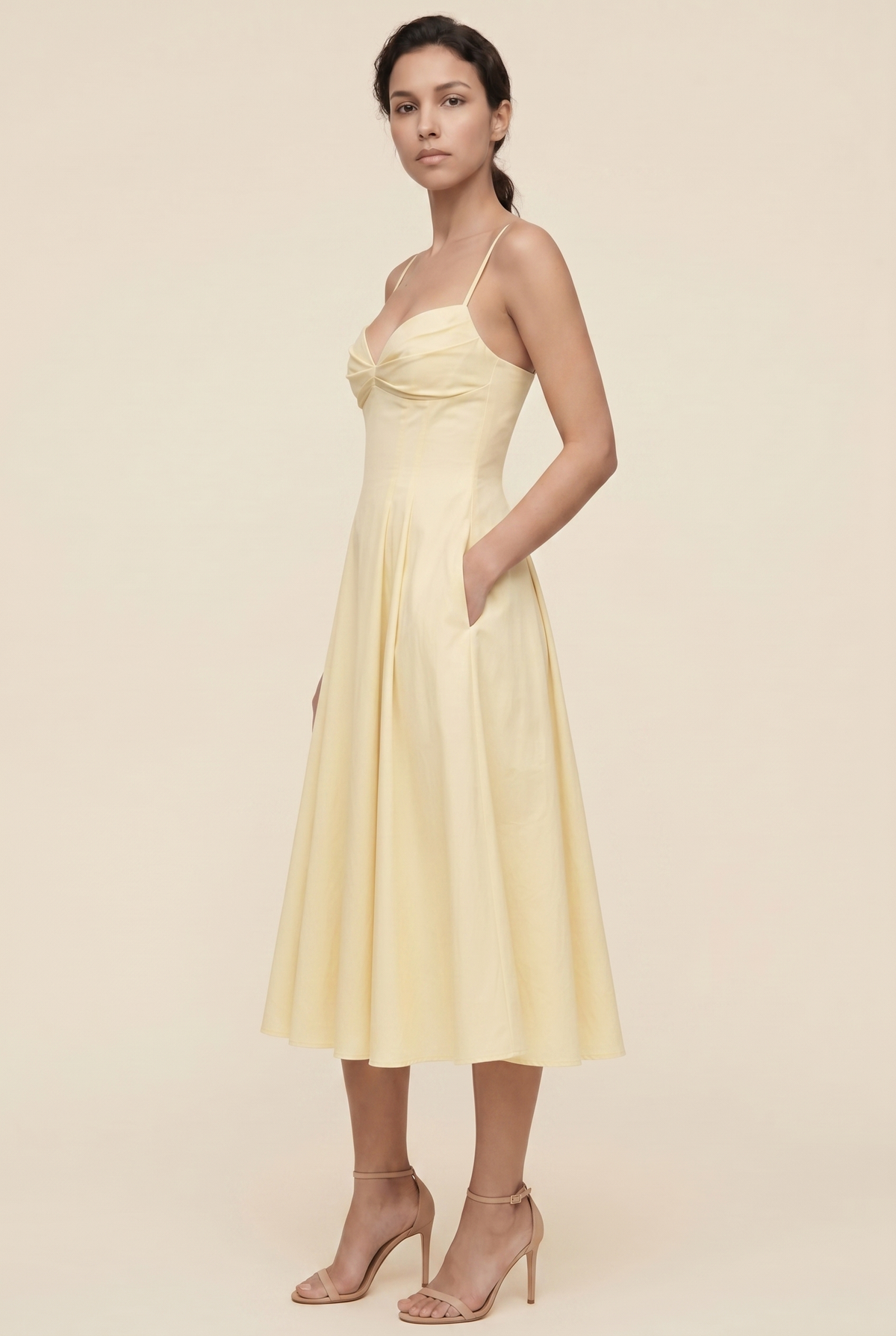 CORAYA | TWIST FRONT MIDI DRESS - Butter Yellow