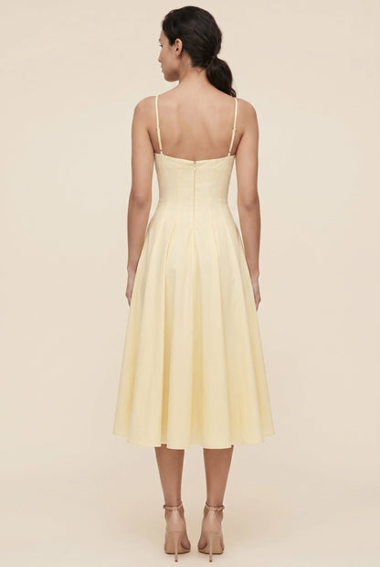 CORAYA | TWIST FRONT MIDI DRESS - Butter Yellow