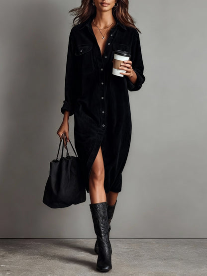 CORISANDE | CORDUROY MIDI DRESS - Black