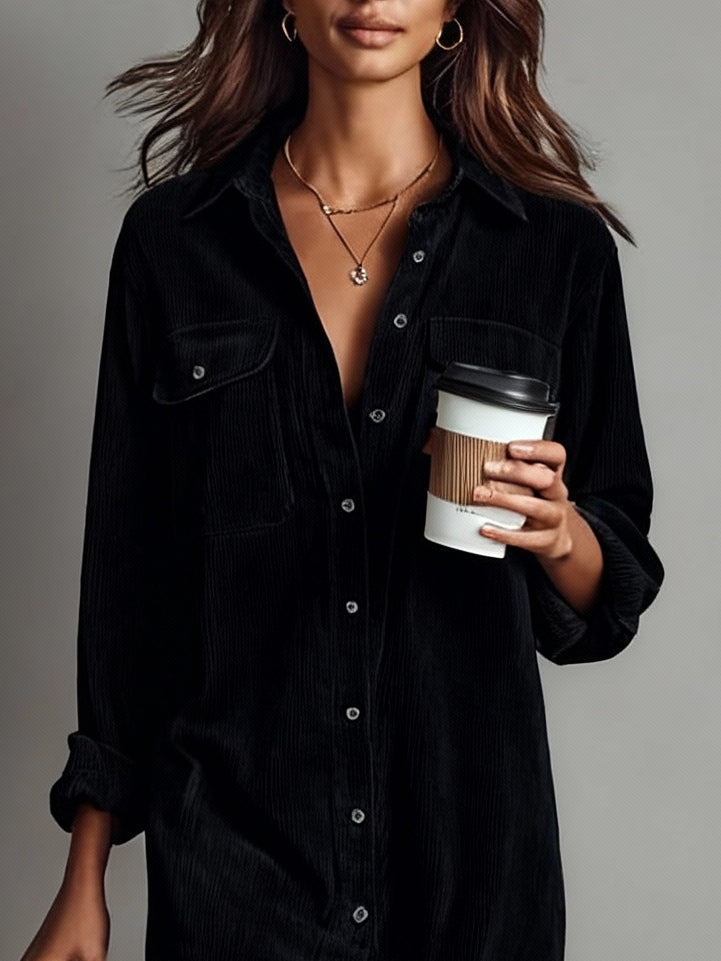 CORISANDE | CORDUROY MIDI DRESS - Black