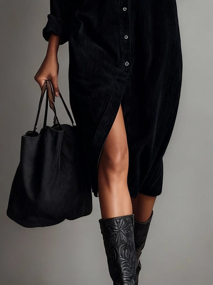 CORISANDE | CORDUROY MIDI DRESS - Black