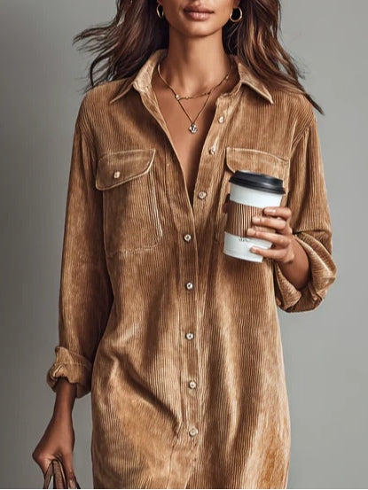 CORISANDE | CORDUROY MIDI DRESS - Brown