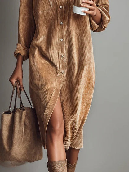 CORISANDE | CORDUROY MIDI DRESS - Brown