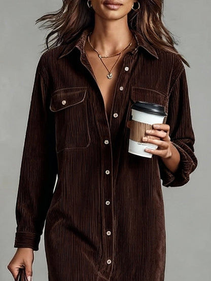 CORISANDE | CORDUROY MIDI DRESS - Dark Brown