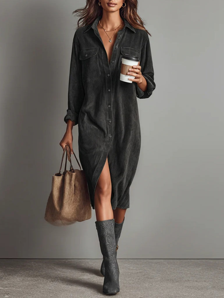 CORISANDE | CORDUROY MIDI DRESS - Dark Grey