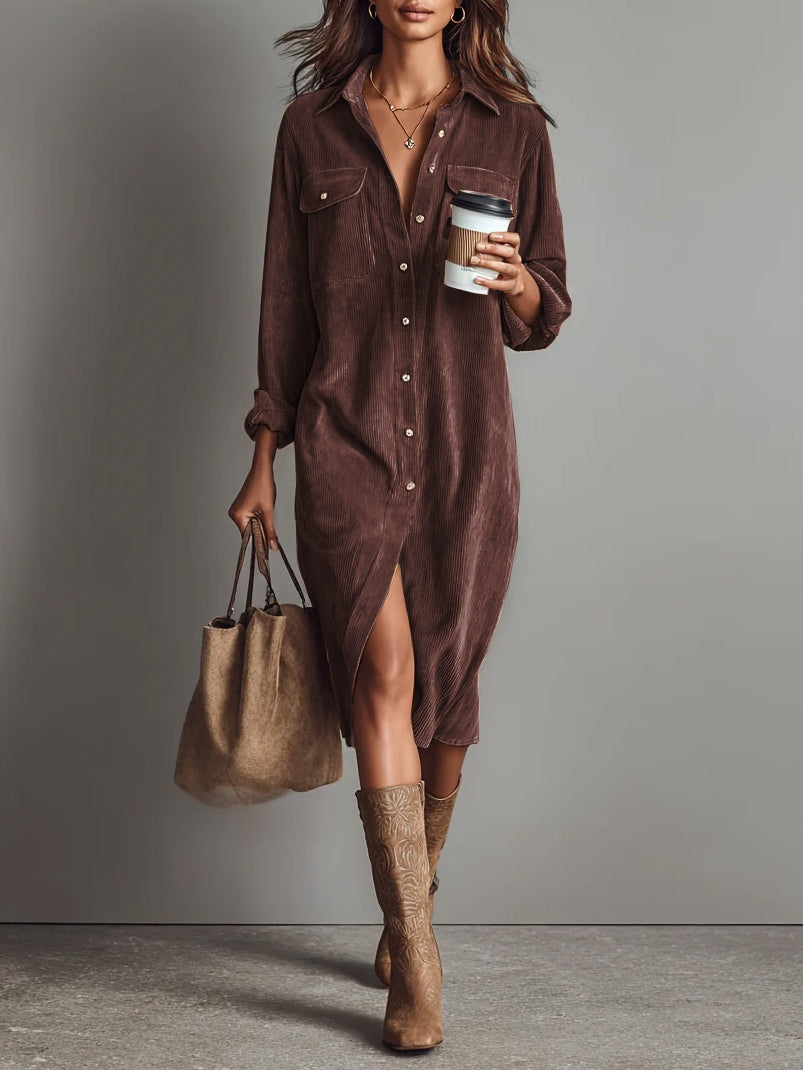 CORISANDE | CORDUROY MIDI DRESS - Maroon