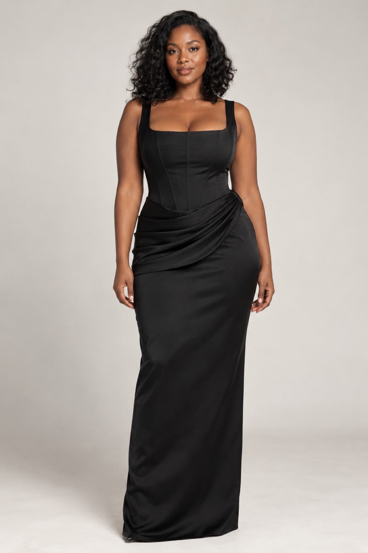 Cornelia Mini & Maxi Dress in black maxi, front view