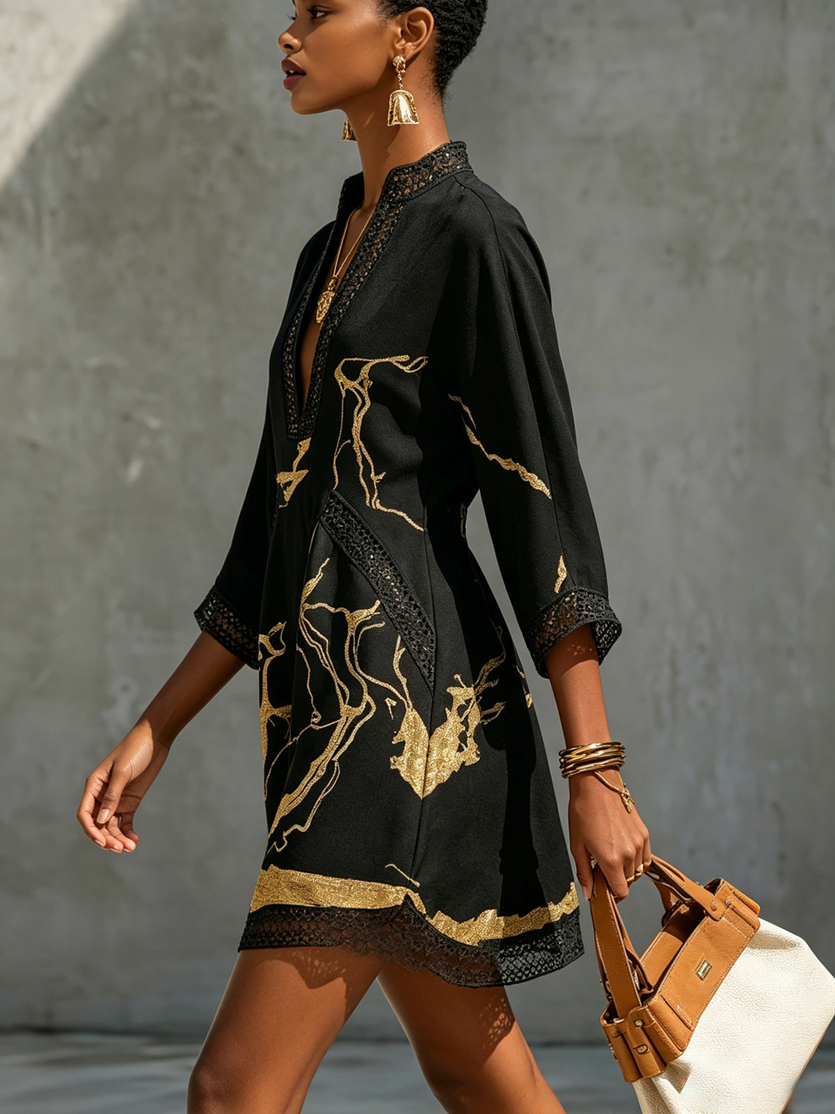 COSETTE | CROCHET LACE MINI DRESS - Black Gold Floral