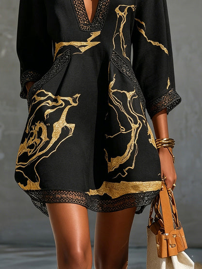 COSETTE | CROCHET LACE MINI DRESS - Black Gold Floral