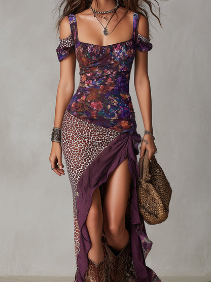 CRESCENTIA | LEOPARD PRINT MAXI DRESS - Violet Floral