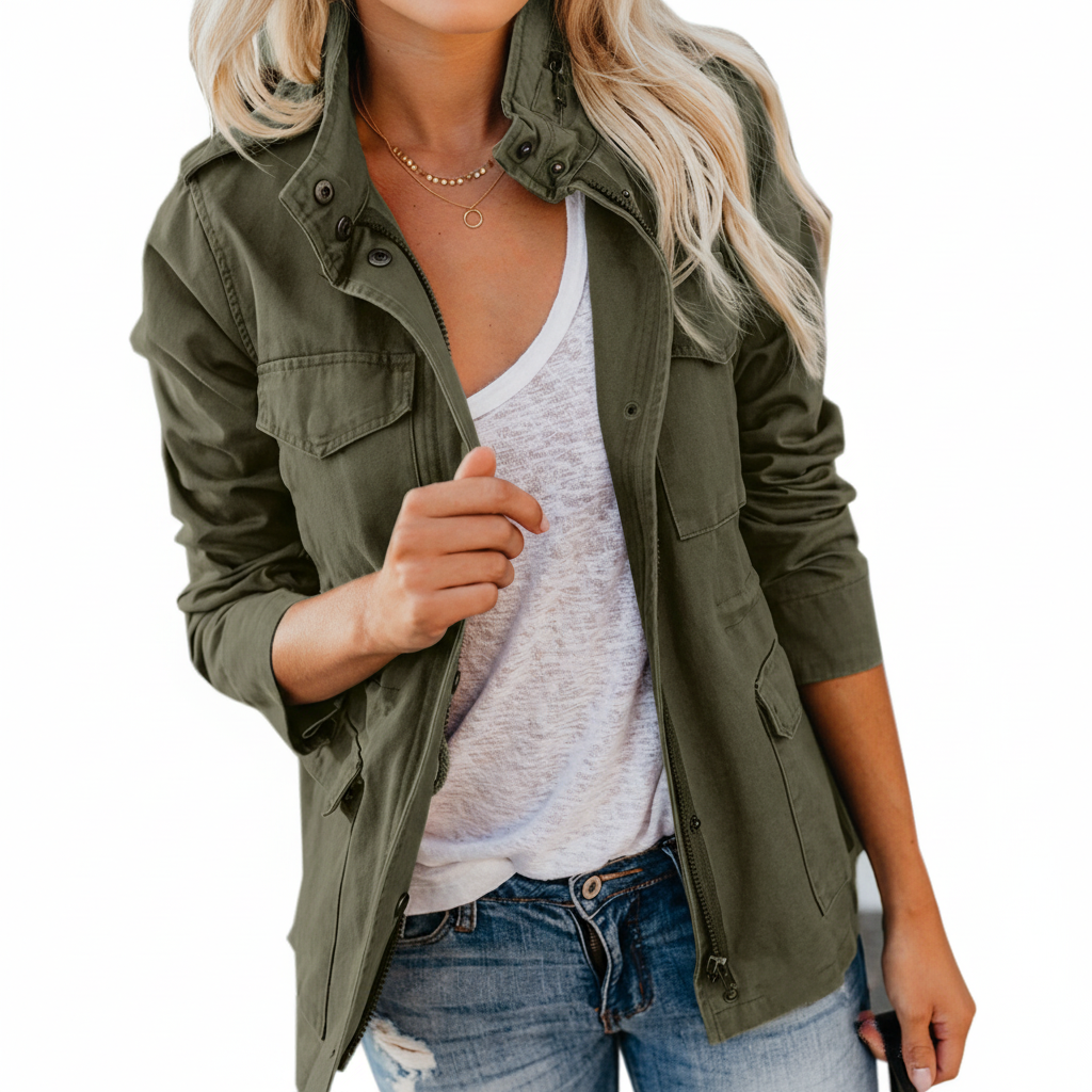 CRISANTA | UTILITY POCKET JACKET - Olive Green