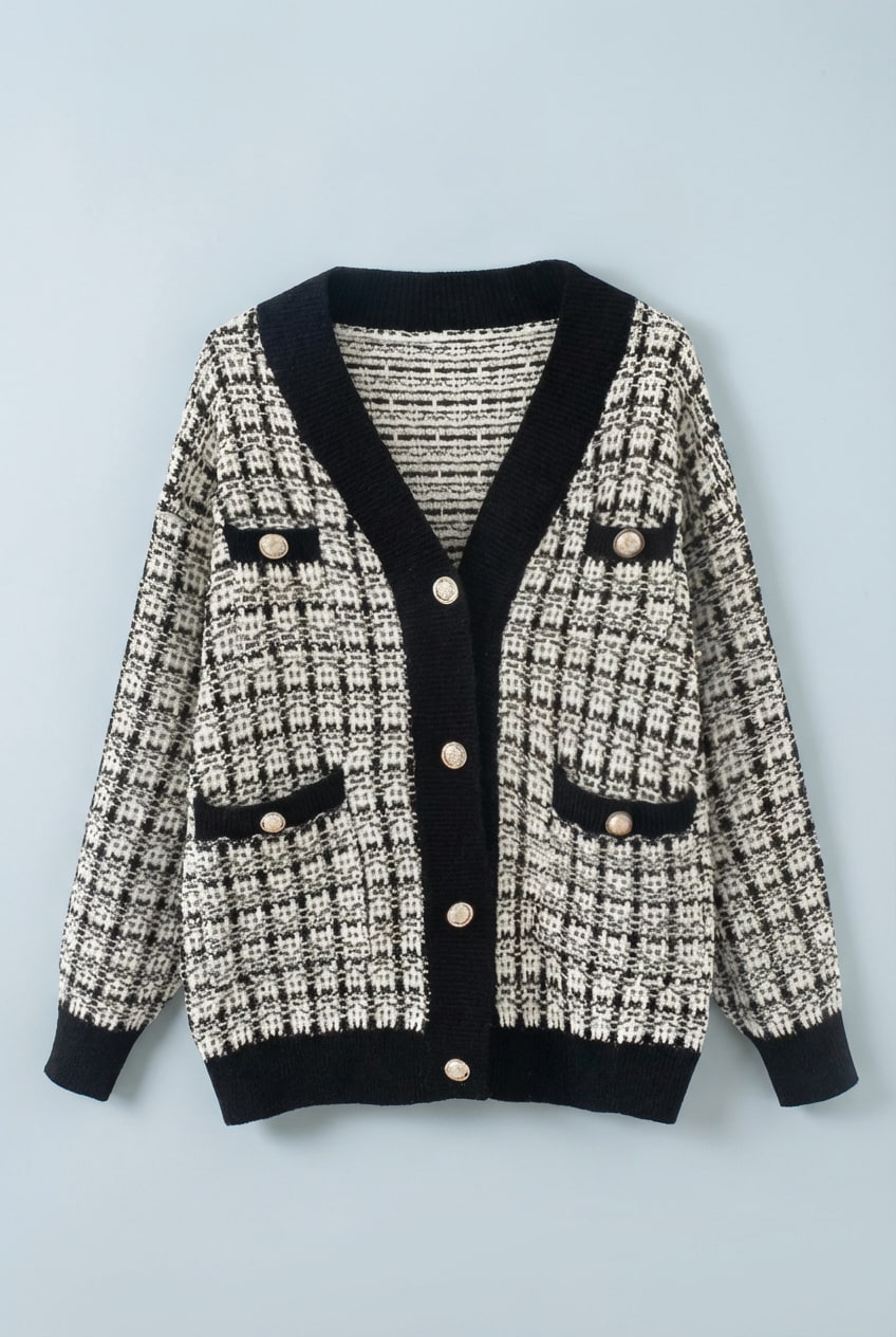 CRISTAL | TWEED-STYLE V-NECK CARDIGAN - Ivory