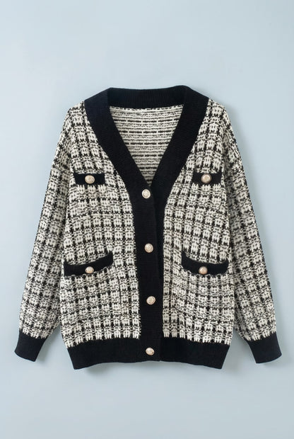 CRISTAL | TWEED-STYLE V-NECK CARDIGAN - Ivory