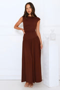CYRA | CAP SLEEVE LINEN MAXI DRESS - Chocolate Brown