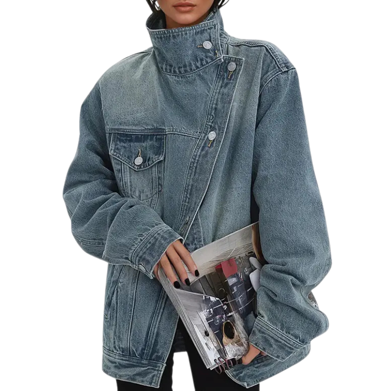 CYRIELLE | ASYMMETRIC BUTTON JACKET - Light Blue
