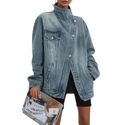 CYRIELLE | ASYMMETRIC BUTTON JACKET - Light Blue
