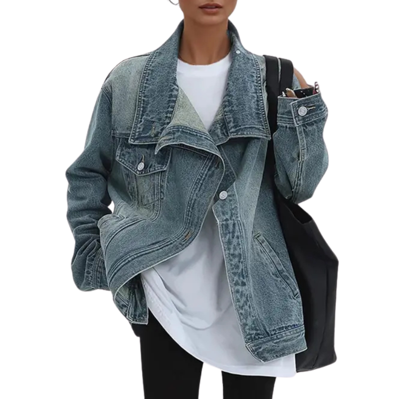 CYRIELLE | ASYMMETRIC BUTTON JACKET - Light Blue