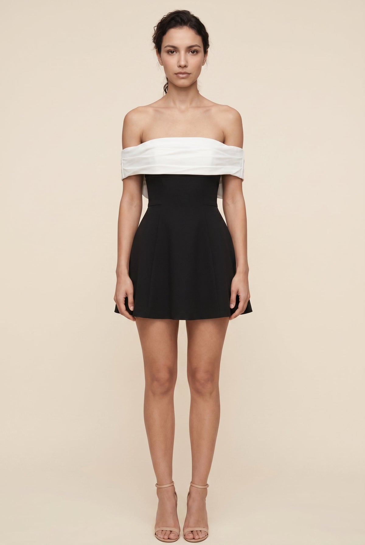 DAELYN | OFF-SHOULDER BOW MINI DRESS - Black and White