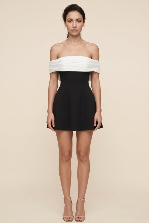 DAELYN | OFF-SHOULDER BOW MINI DRESS - Black and White
