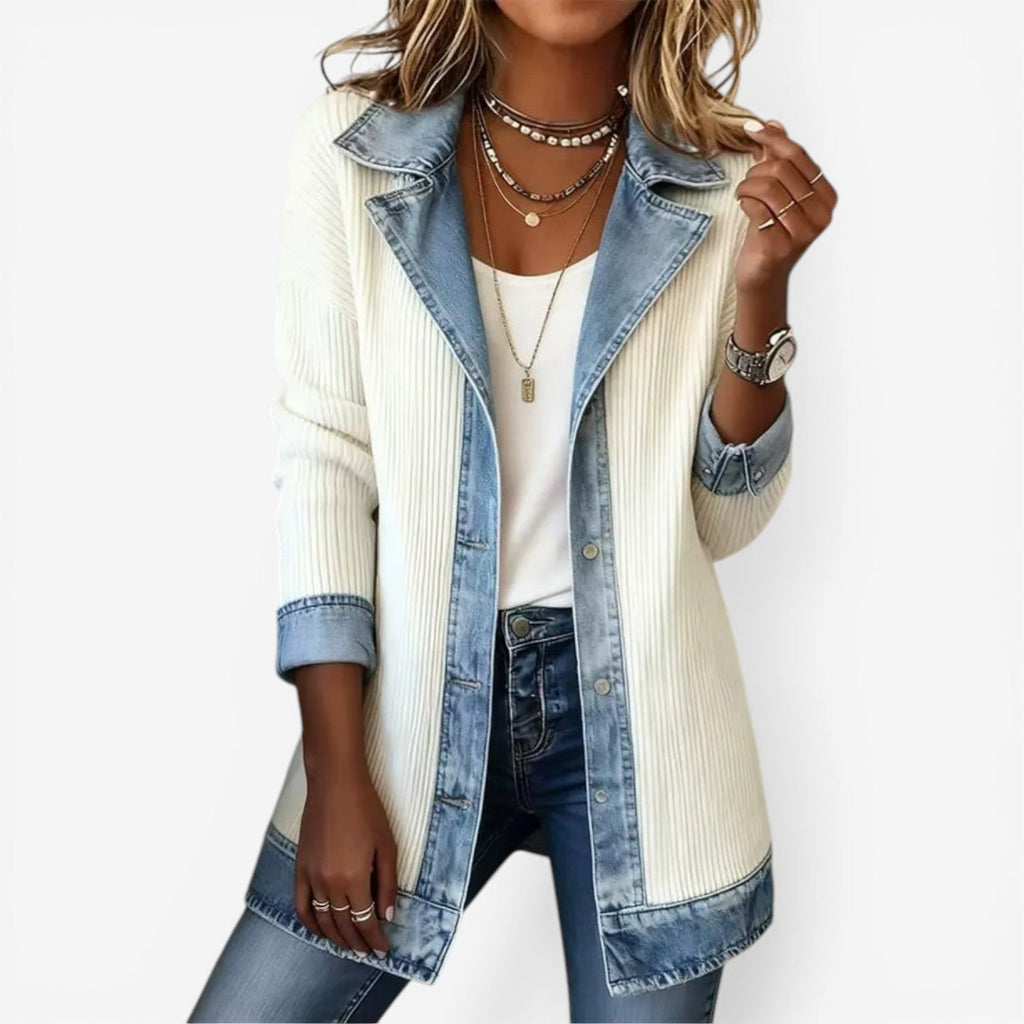 DAGMAR | CONTRAST LAPEL KNIT JACKET - Ivory