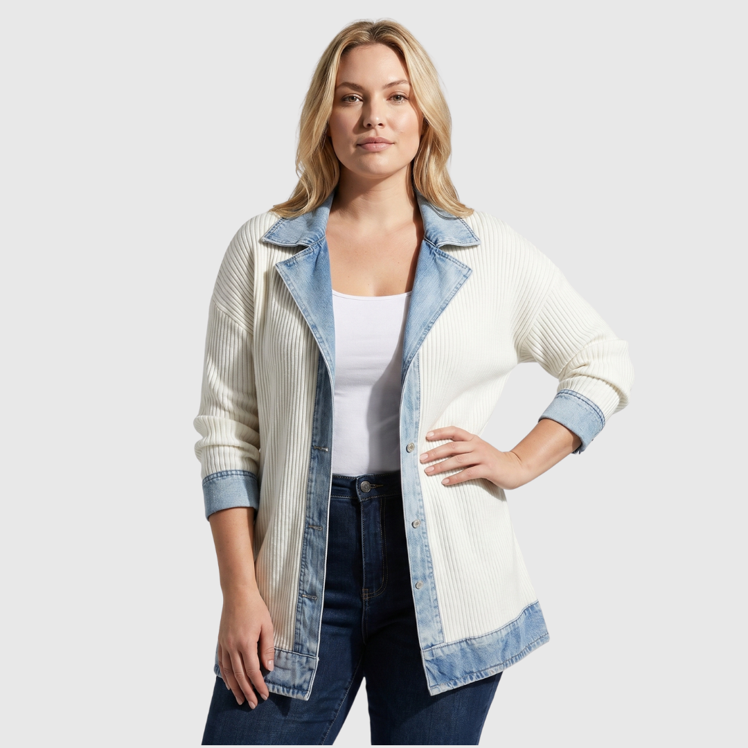 DAGMAR | CONTRAST LAPEL KNIT JACKET - Ivory