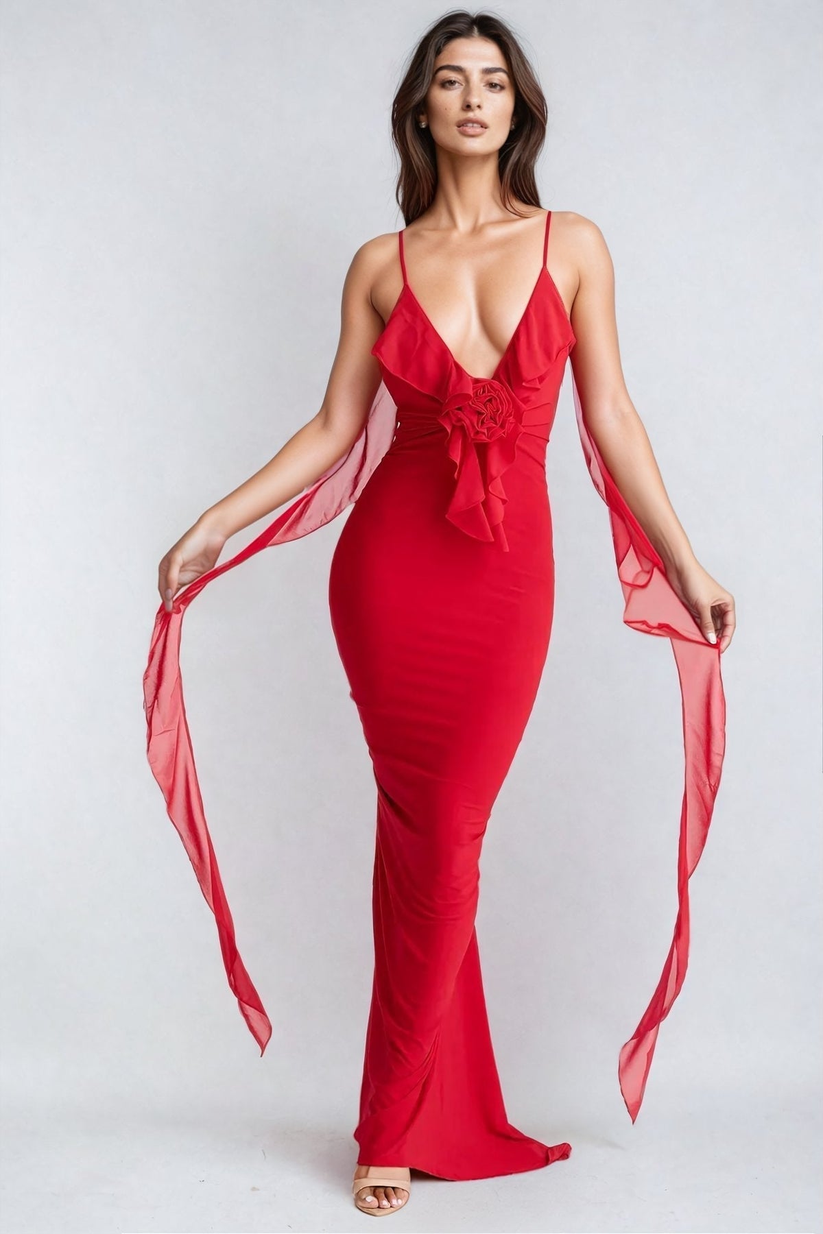DAINI | ROSETTE MAXI DRESS - Red