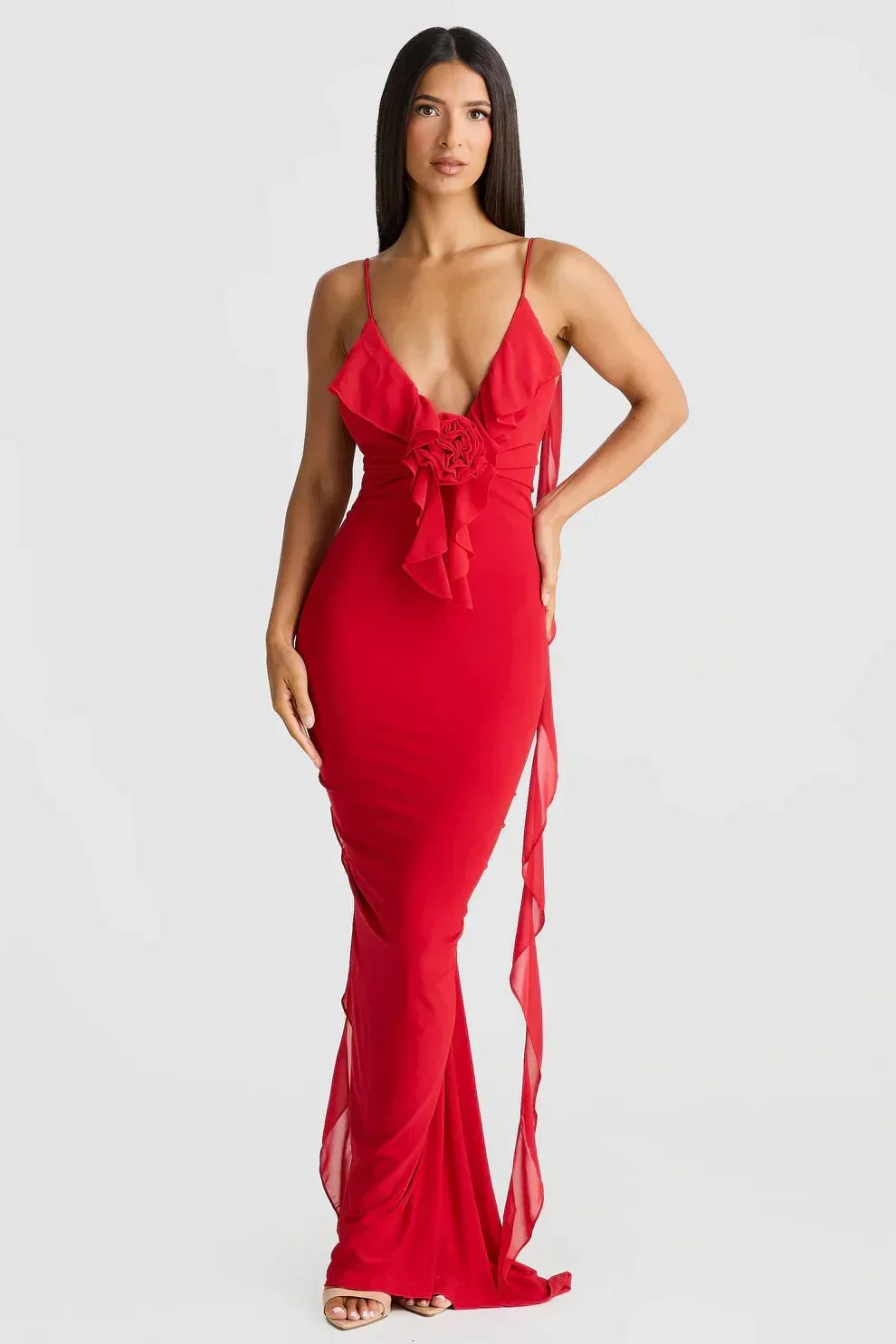 DAINI | ROSETTE MAXI DRESS - Red