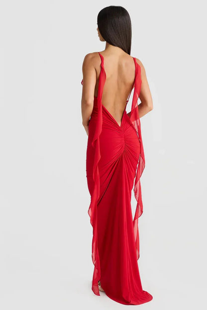 DAINI | ROSETTE MAXI DRESS - Red