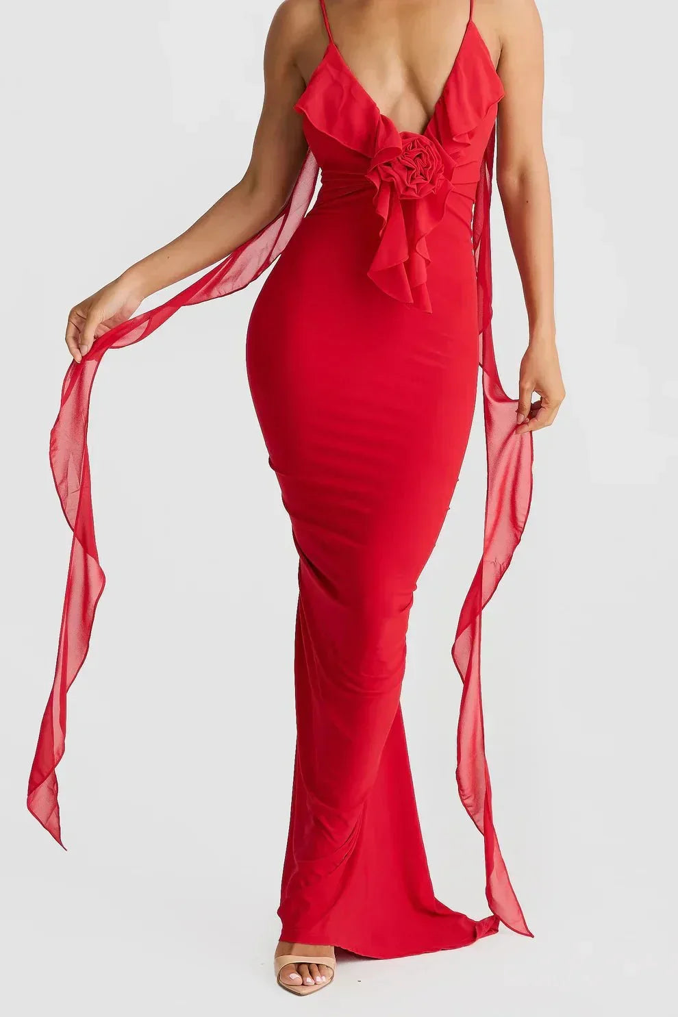 DAINI | ROSETTE MAXI DRESS - Red