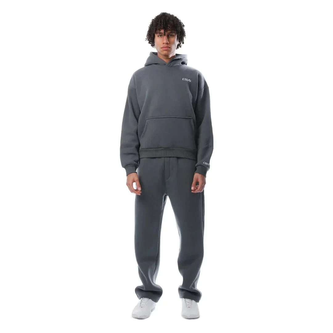 Charcoal unisex hoodie and joggers set front view