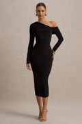 DALANNA | OFF SHOULDER BODYCON MIDI DRESS - Black