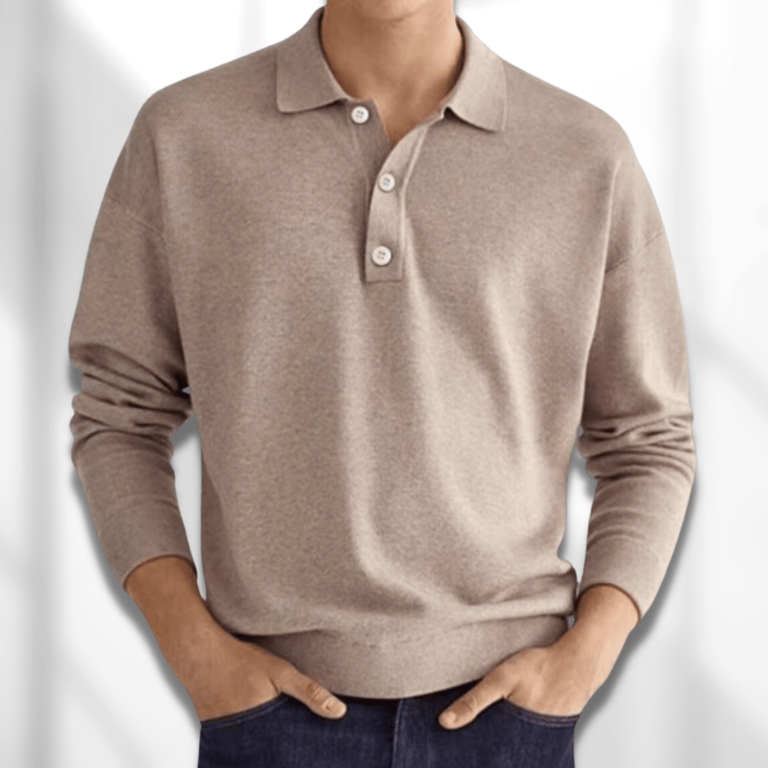 DAMON | FINE KNIT POLO SHIRT - Khaki