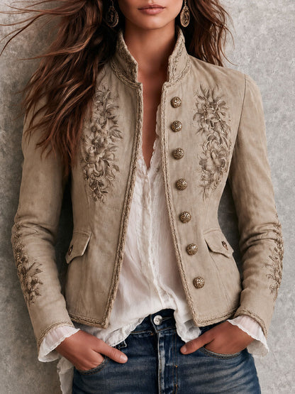 DARIA | EMBROIDERED SUEDE-LOOK JACKET - Beige