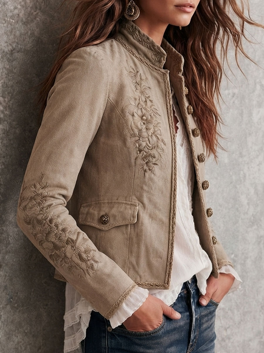 DARIA | EMBROIDERED SUEDE-LOOK JACKET - Beige