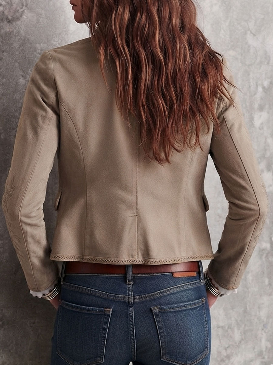 DARIA | EMBROIDERED SUEDE-LOOK JACKET - Beige