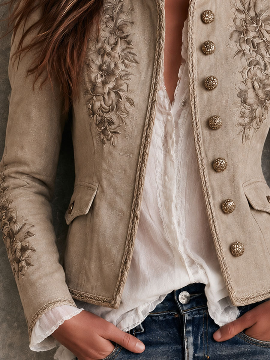 DARIA | EMBROIDERED SUEDE-LOOK JACKET - Beige
