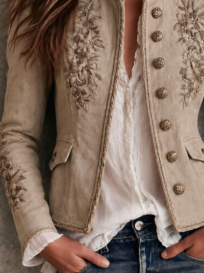 DARIA | EMBROIDERED SUEDE-LOOK JACKET - Beige