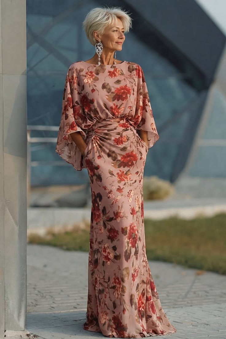 DAVIA | LONG-SLEEVE FLORAL MAXI DRESS - Dusty Rose Floral