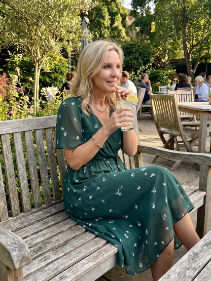 DAWN | FLUTTER SLEEVE FLORAL MIDI DRESS - Dark Green Floral