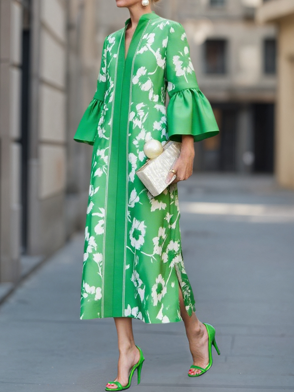 DEANDRA | FLORAL BELL SLEEVE MAXI DRESS - Green Floral