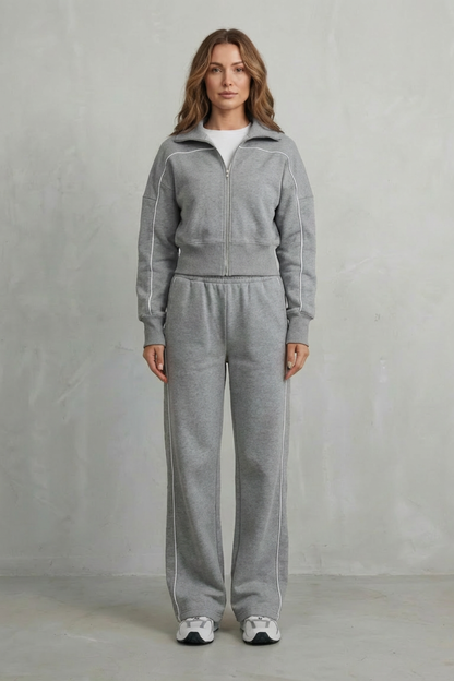 DEANNA | CONTRAST PIPING TRACKSUIT SET - Gray