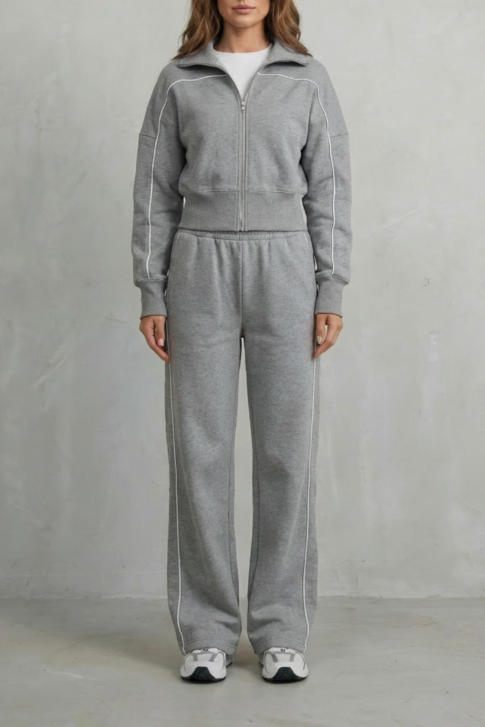 DEANNA | CONTRAST PIPING TRACKSUIT SET - Gray