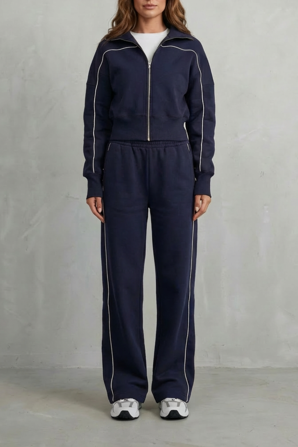DEANNA | CONTRAST PIPING TRACKSUIT SET - Navy