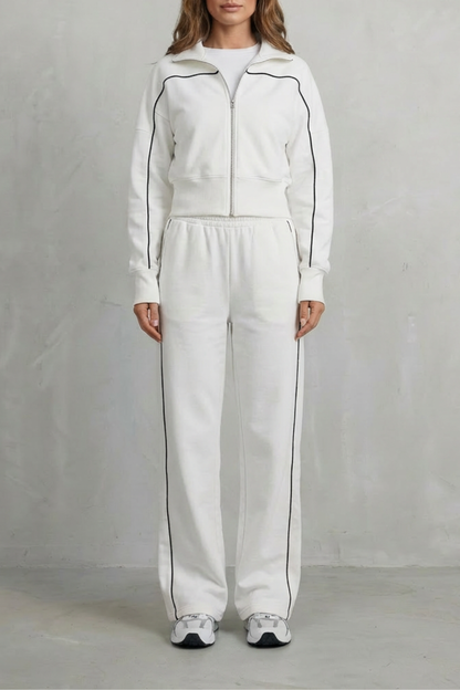 DEANNA | CONTRAST PIPING TRACKSUIT SET - White