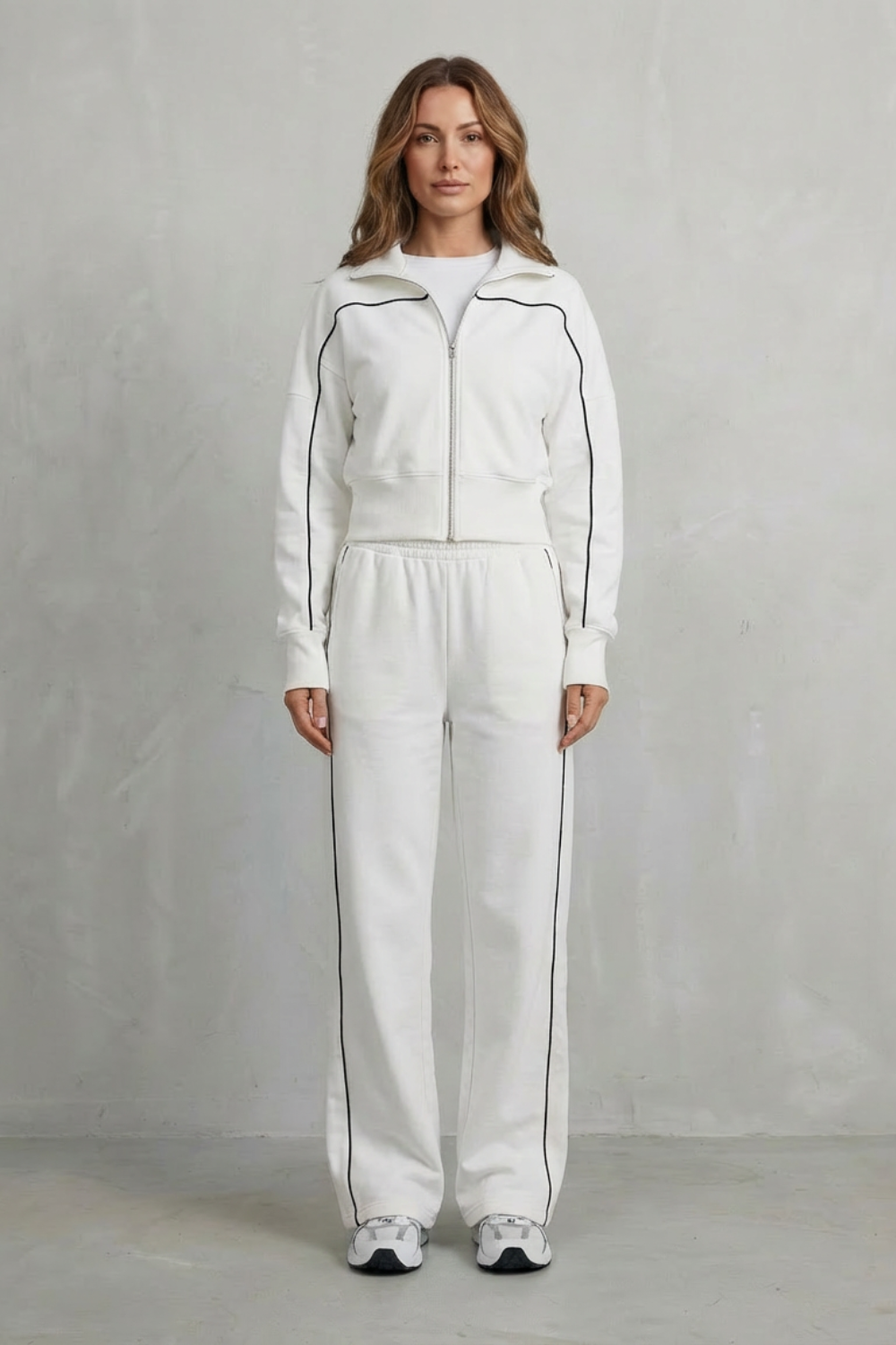 DEANNA | CONTRAST PIPING TRACKSUIT SET - White