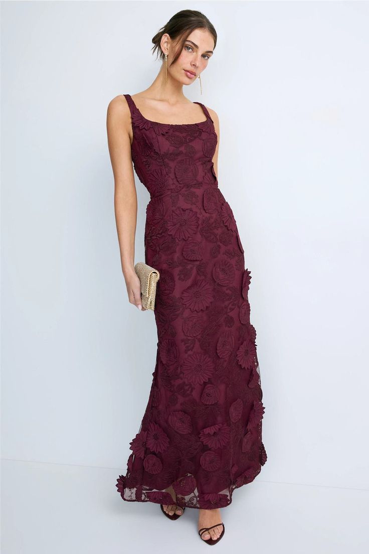DELCINE | EMBROIDERED GOWN - Wine