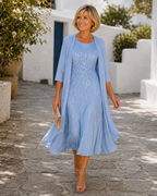 DEMELZA | SHIMMER MIDI DRESS AND DUSTER SET - Periwinkle Blue