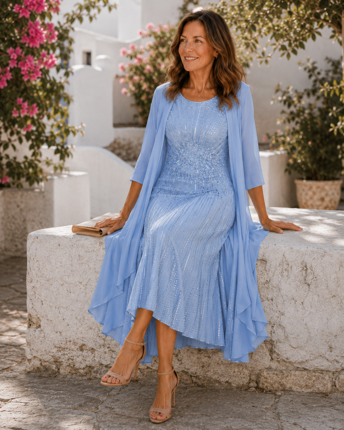 DEMELZA | SHIMMER MIDI DRESS AND DUSTER SET - Periwinkle Blue