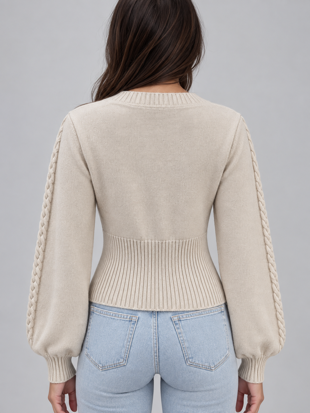 DEMETRA | SQUARE NECK CABLE KNIT SWEATER - Cream