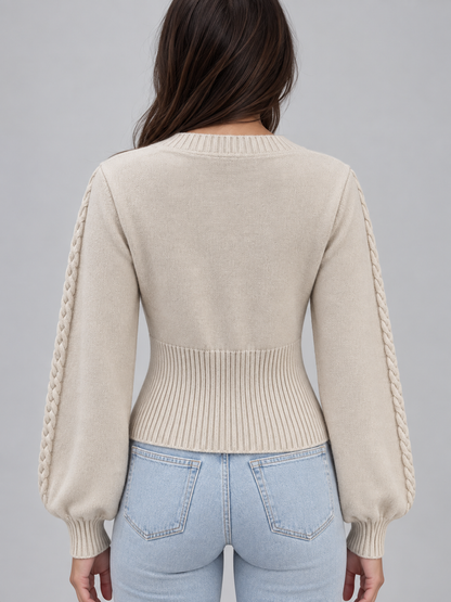 DEMETRA | SQUARE NECK CABLE KNIT SWEATER - Cream
